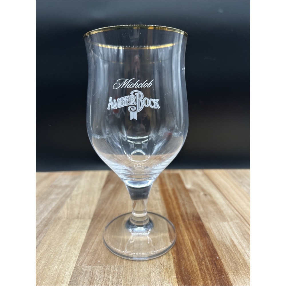 Vintage Michelob Amber Bock Beer Glass Chalice Made In Germany Gold Rim NWT